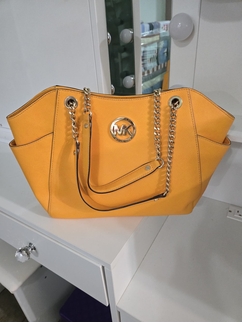 Michael Kors Yellow Saffiano Leather Chain Tote - Picture 7 of 8